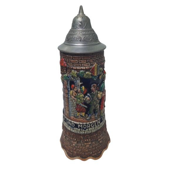 Vintage West Germany Heute Du Und Morgen German Ceramic Beer Stein Music Box - Picture 2 of 5